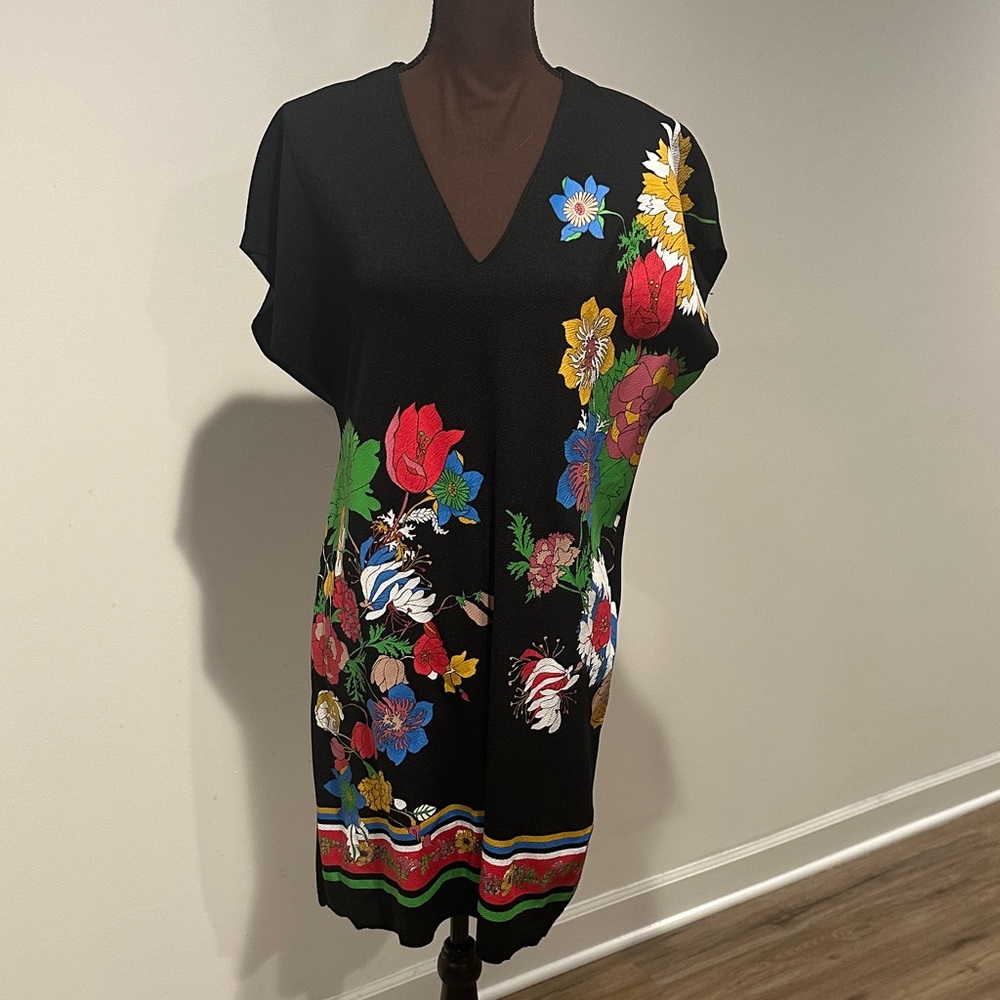 Zara Black Dress with Multicolor Floral Design